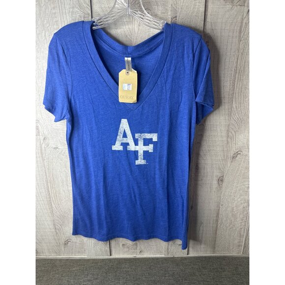 Ouray Tops - Ouray Womens Large V Neck Royal Blue Short Sleeve Air Force AF Fitted T Shirt